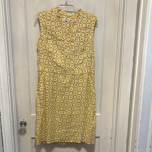 Boden Mustard Yellow and White Floral Sleeveless Linen Shift Midi Dress 10